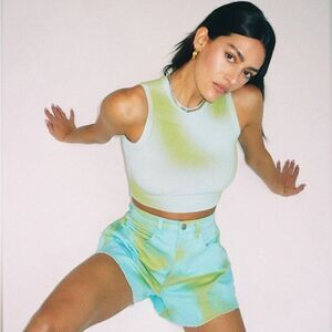 WEWOREWHAT Tie Dye Stretch Twill Denim Flare Bell Shorts Size 24 NWT/NIB